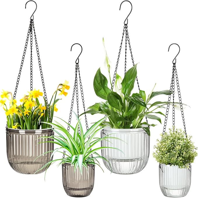 Maxcheck 4 Pcs Self Watering Hanging Planters Indoor Gift 6.5'' 4.5'' Hanging by Maxcheck