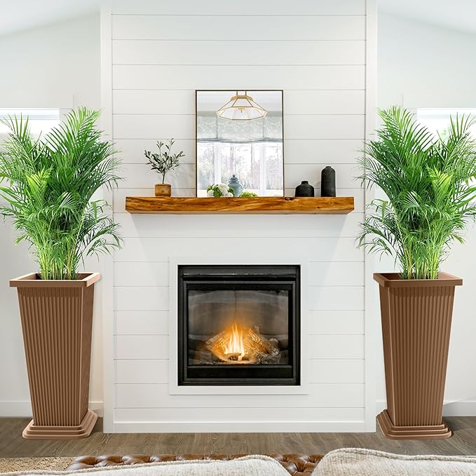 FENCY Set of 2 Tall Planters for Outdoor Plants, 24 Inch Large Tapered Pots - Image 5