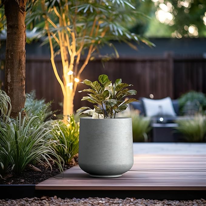 Kante 15.3" Dia Round Concrete Planter, Outdoor Indoor Large Plant Pots - Image 3