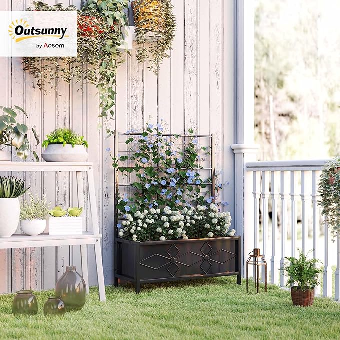 Outsunny Planter Box with Trellis, 35.4 x 15.7 x 47.2 inch Raised Garden Bed - Image 2