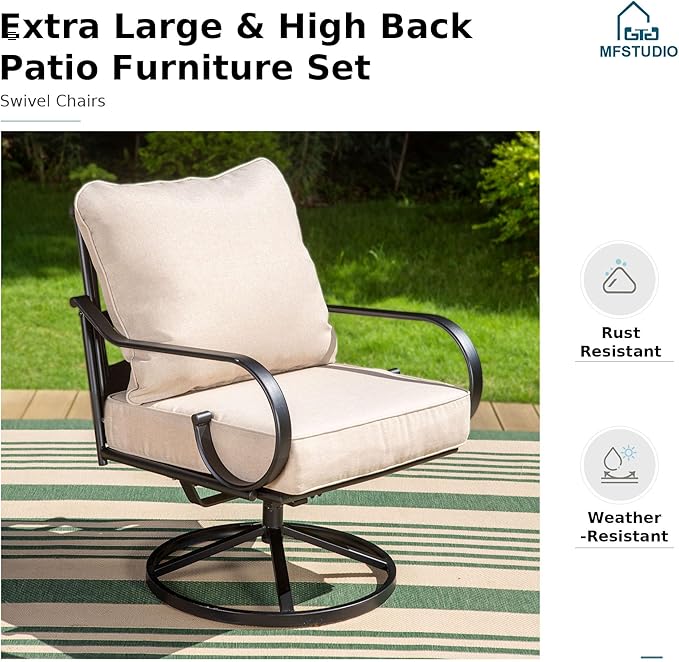 MFSTUDIO 7 Seats Large Metal Patio Conversation Sets, 5 Pieces Outdoor - Image 7