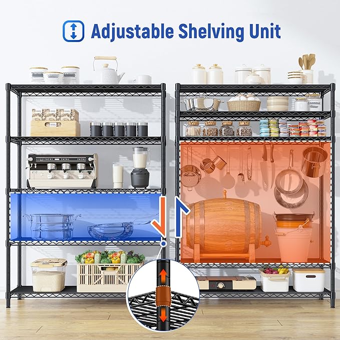 5 Tier Storage Shelves 71"H Wire Shelving Adjustable Metal Shelving, 1000LBS - Image 7
