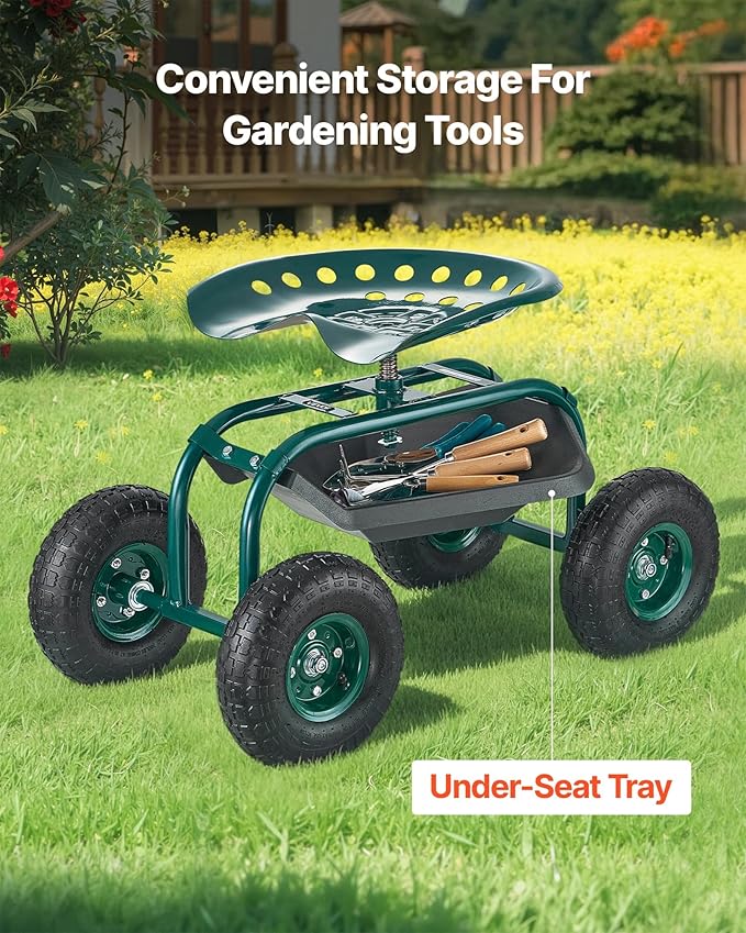 VEVOR Rolling Garden Cart with Swivel Seat, Heavy Duty Garden Seat with Storage - Image 4