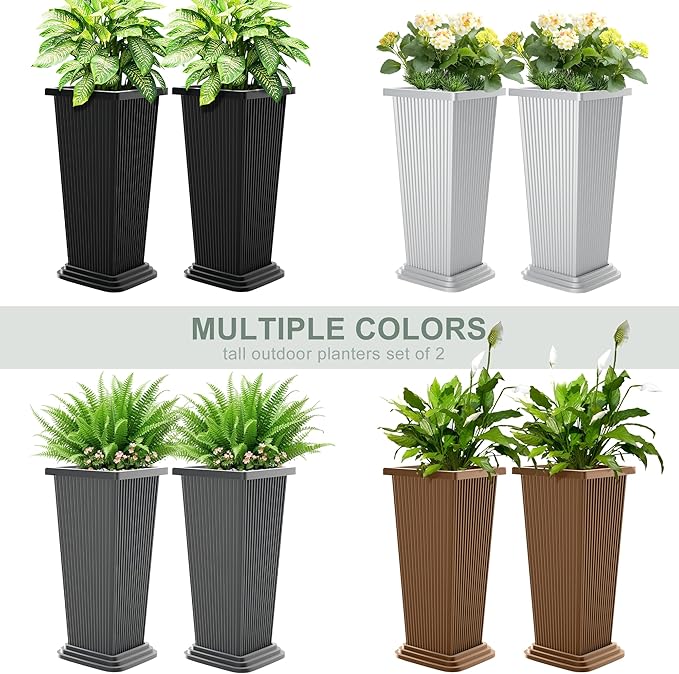 Set of 2 Large Planters for Outdoor Plants 24" Tall Tapered Modern Flower Pots - Image 7