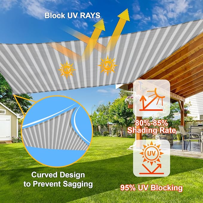 SUNLAX Sun Shade Sail 8' x 12' Grey&White Rectangle Canopy Sail Shade Cover UV - Image 4