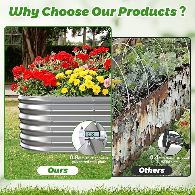 17" Tall Outdoor Garden Raised Garden Bed Kits, 4ft X 2ft Oval, 0.8MM Thick - Image 5