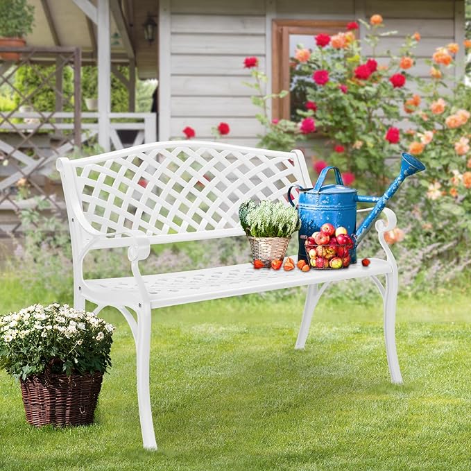 VINGLI 40.5" Patio Garden Bench, Anti- Rust Cast Iron Cast Aluminum Frame - Image 7