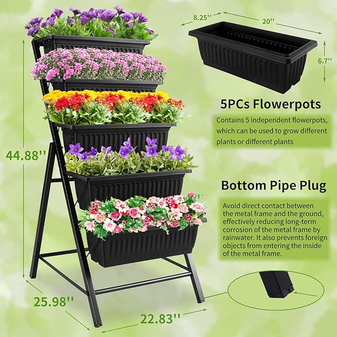Homdox 3.74FT Vertical Garden Bed, 5 Tiers Vertical Raised Garden Planter - Image 2