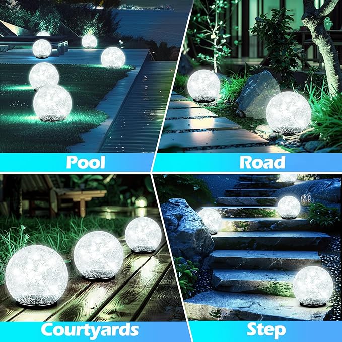 Coroor Garden Solar Ball Lights Outdoor Waterproof, 50 LED Cracked Glass Globe - Image 7
