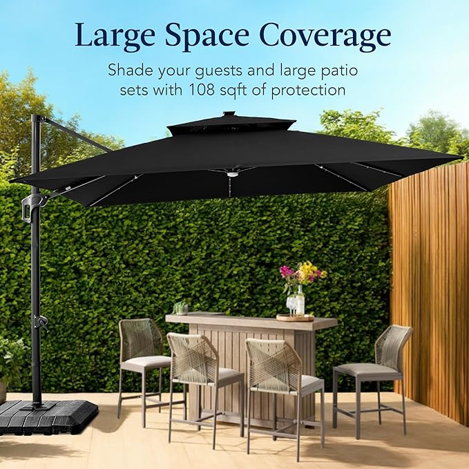 Best Choice Products 9x12ft LED Cantilever Patio Umbrella w/Base Included & - Image 4