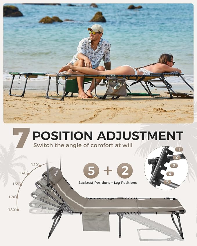 KingCamp Tanning Chair with Face Hole, Lounge Chairs Outdoor Folding Comfy - Image 5