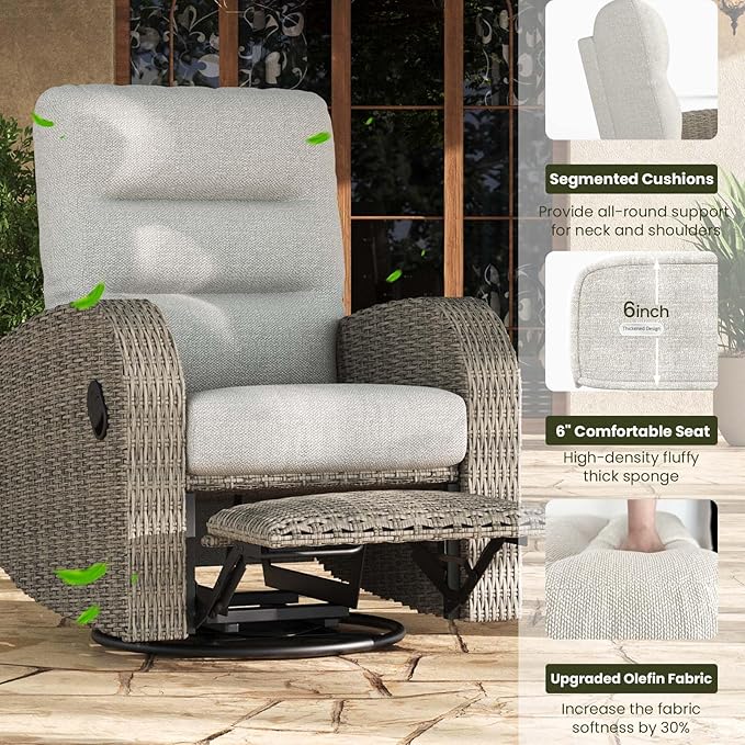 LayinSun Oversized Wicker Outdoor Swivel Glider Recliner - Image 4