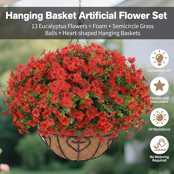 Artificial Hanging Flower for Outdoors, Fake Hanging Basket for Outside - Image 3