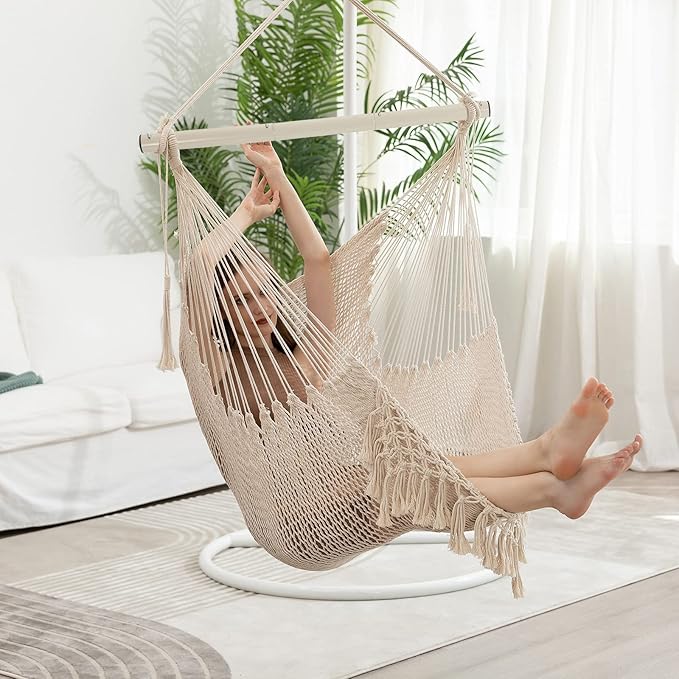 Hammock Chair，Max 330lbs, Large Hanging Chair, Soft Cotton Rope Swing Chair - Image 3