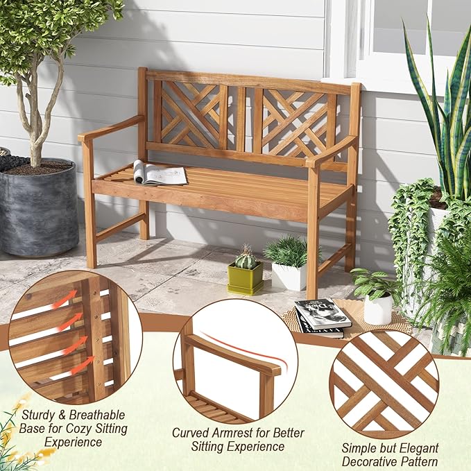 Giantex Outdoor Wooden Garden Bench - Image 4