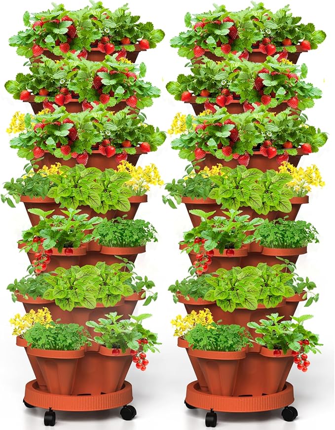 7 Tiered Strawberry Vertical Planter 2 Pack, Stackable Tower Garden Planter by Tectsia