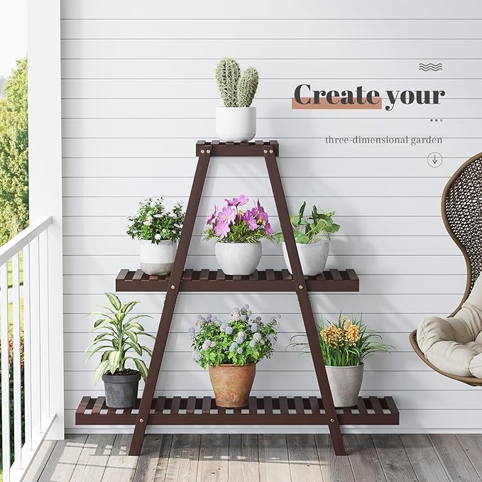 Plant Stand For Indoor Outdoor Tiered Plant Shelf 3 Tier 8 Potted Bamboo Flower - Image 5