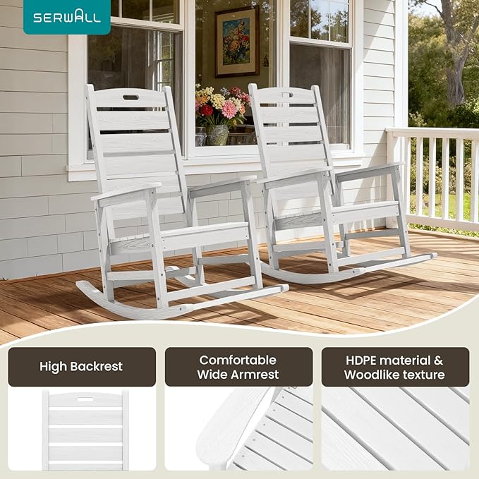 SERWALL Outdoor Rocking Chair Set of 4, Oversized HDPE Patio Rocking Chair - Image 7