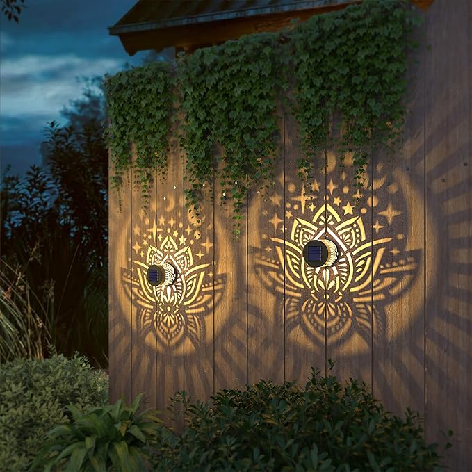 2 Pack Solar Fence Lights Metal Solar Powered Outdoor Wall Deck Lights Lotus - Image 7