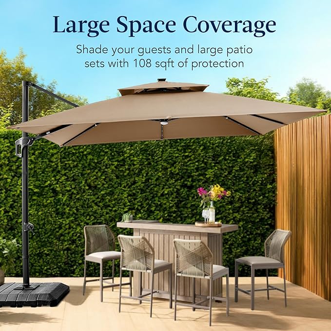Best Choice Products 9x12ft LED Cantilever Patio Umbrella w/Base Included & - Image 4
