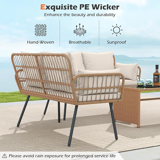 Tangkula Patio Wicker Loveseat, Outdoor Rattan 2-Seat Cushioned Sofa - Image 8