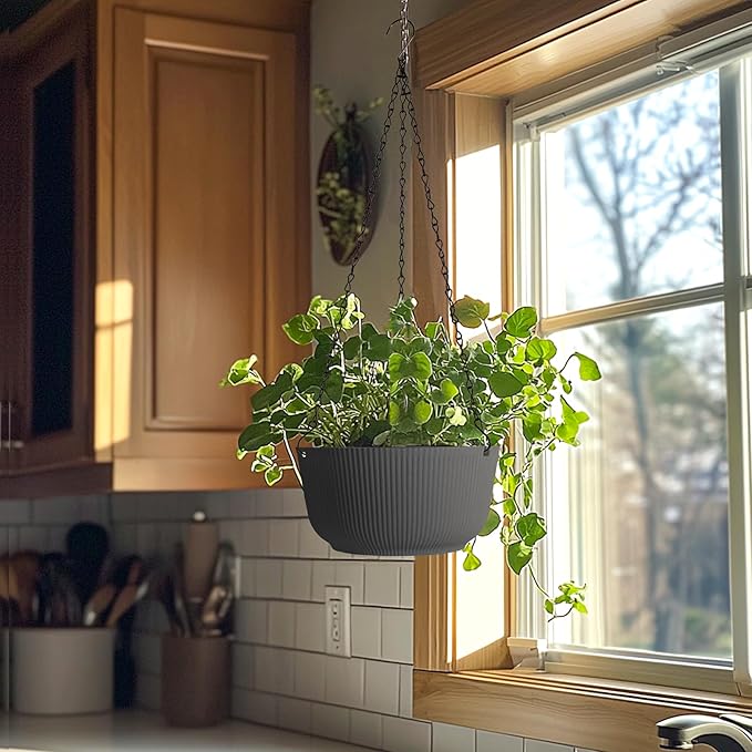 T4U 8 Inch Hanging Planters for Indoor Outdoor Plants, Self Watering Hanging - Image 8