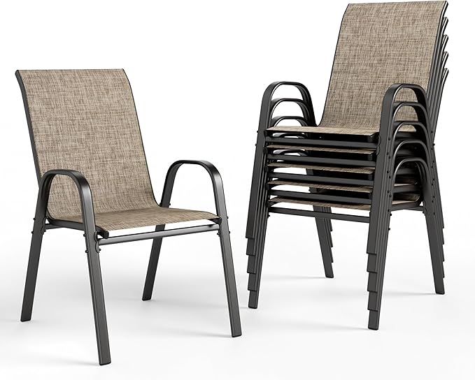 PHI VILLA Patio Chairs Set of 6, Outdoor Stackable Dining Chairs by PHIVILLAThepioneerofcomfortablehouseholdsupplies