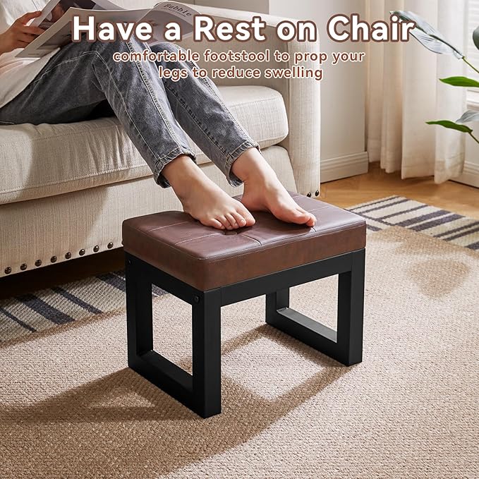 IBUYKE 16 Inch Small Foot Stool Ottoman, Rectangle PU Faux Leather Foot Rest - Image 4