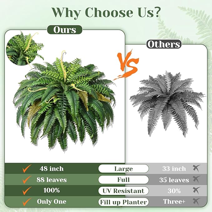 MARTINE MALL 2Pcs 48'' Fake Ferns Artificial Ferns - Image 2