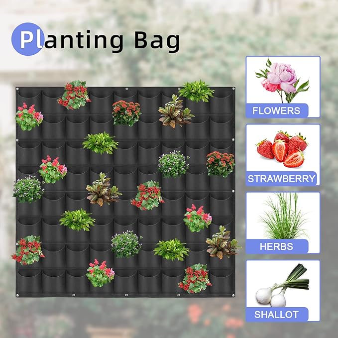 72 Pockets Hanging Planter Bags, Hanging Vertical Wall Mounted Plant Planting - Image 5