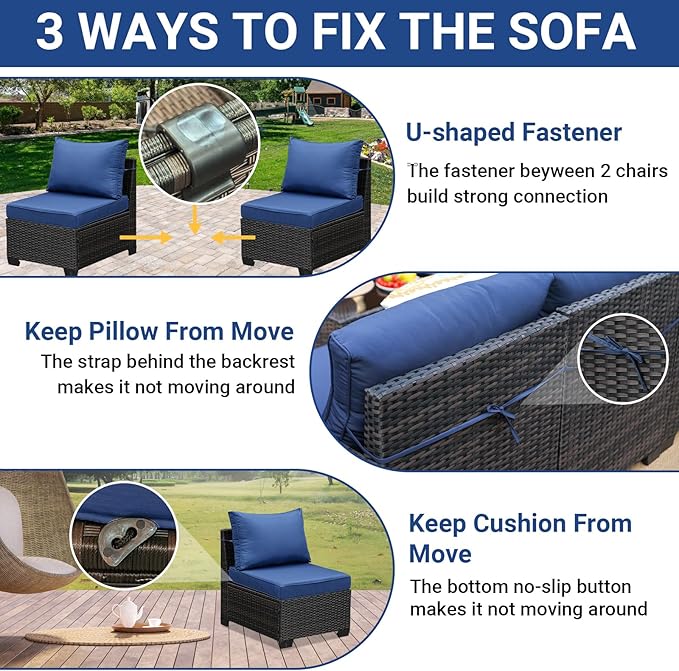 Jing's Villa 9-Piece Patio Furniture Set, All-Weather Outdoor Wicker Sectional - Image 6