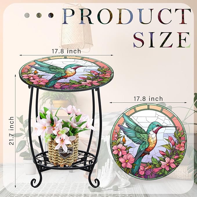Outdoor Side Table Round Small Mosaic Patio Accent Indoor End Plant Coffee Tea - Image 3
