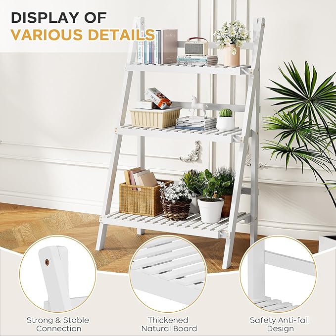 Bamboo Bookshelf 3-Tier Ladder Shelf, 39.4” Freestanding Open Bookcase Book - Image 6