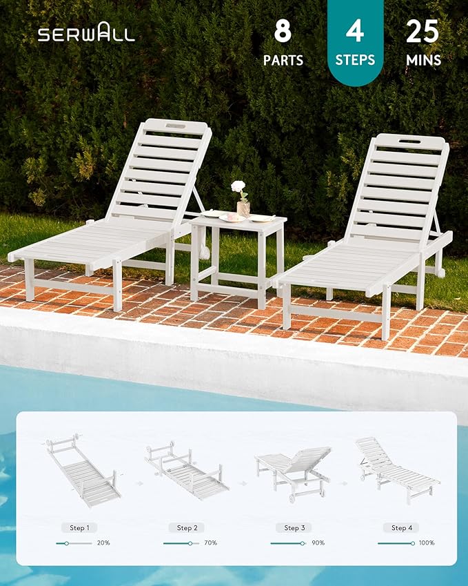 SERWALL Outdoor Chaise Lounge Set of 8, HDPE Pool Lounge Chairs - Image 7