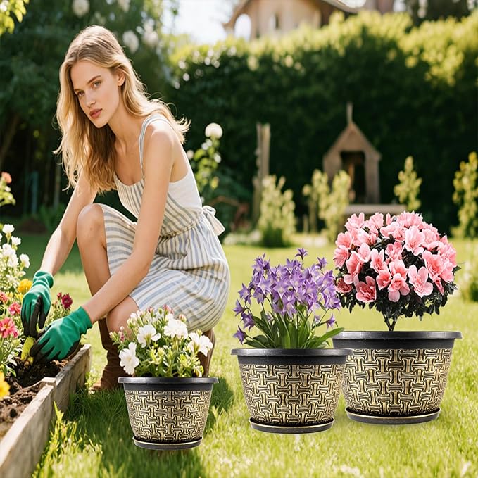 4 Pack 16 Inch Planter, Large Plastic Flower Pots Outdoor Indoor - Image 6