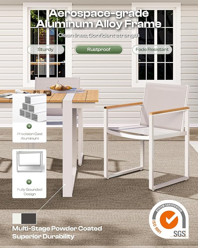 Outdoor Dining Set, HDPS + Aluminum Patio Table and Chairs Set - Image 4