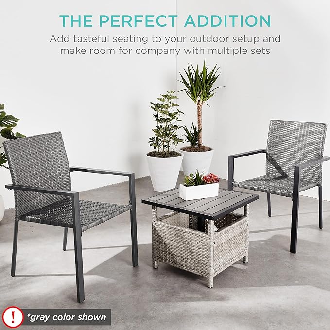 Best Choice Products Set of 2 Stackable Outdoor Wicker Dining Chairs - Image 6