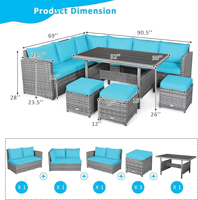 Tangkula 7 Pieces Patio Furniture Set, Outdoor Sectional Rattan Dining Sofa Set - Image 4