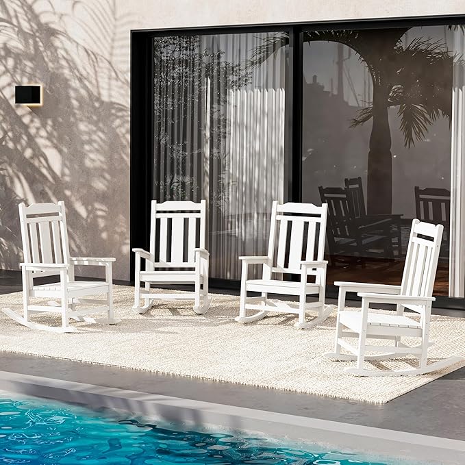 SERWALL Oversized Outdoor Rocking Chair Set of 4, HDPE Outdoor Rocking Chair by SERWALL