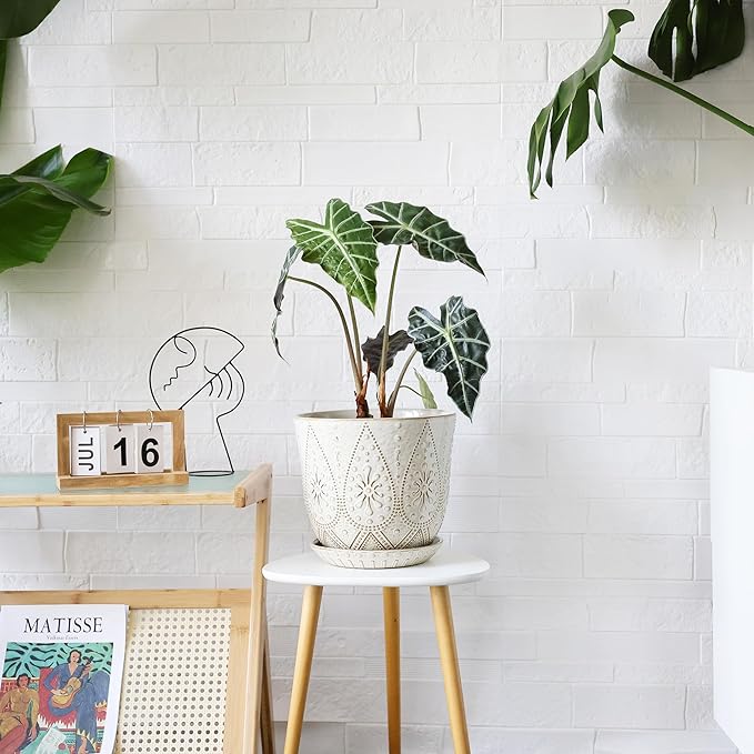 Gepege 10 Inch Plant Pot, Creamy White Ceramic Planter - Image 4