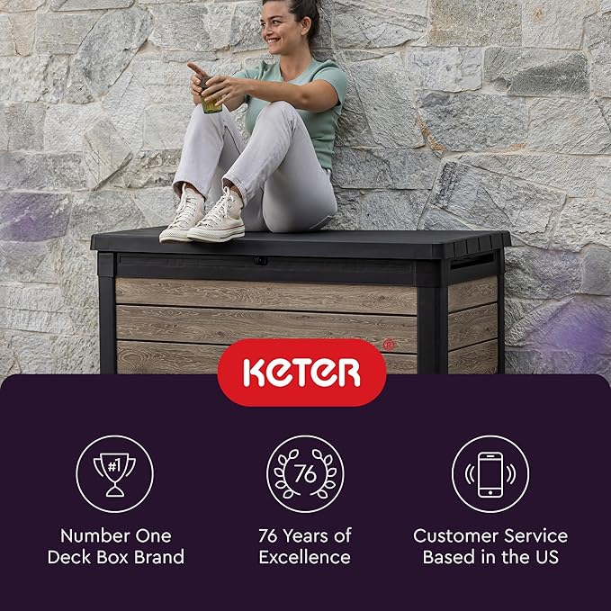Keter Ashwood 100 Gallon Resin Deck Box Organization and Storage - Image 11