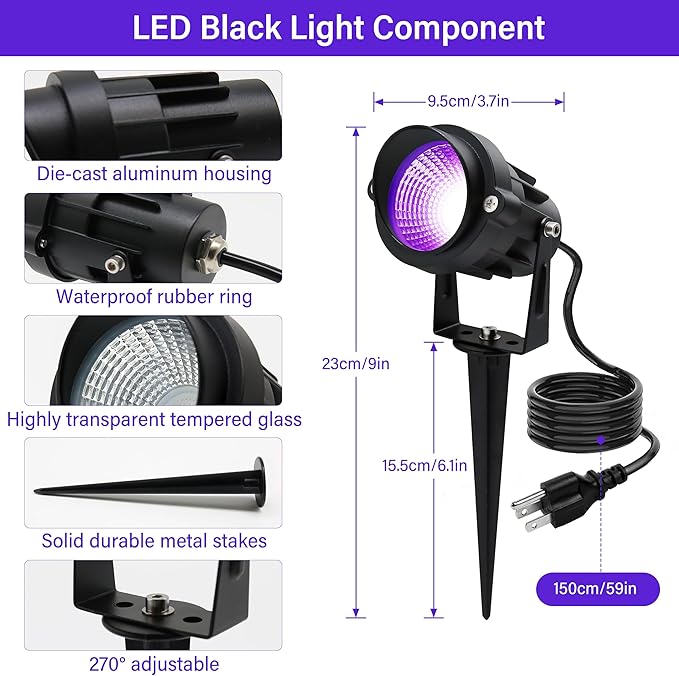 Halloween Outdoor Blacklight Spotlight, 12W Outdoor Black Lights - Image 9