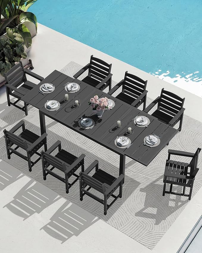 SERWALL 9-Piece Outdoor Dining Set, All Weather HDPE Outdoor Furniture Set - Image 9