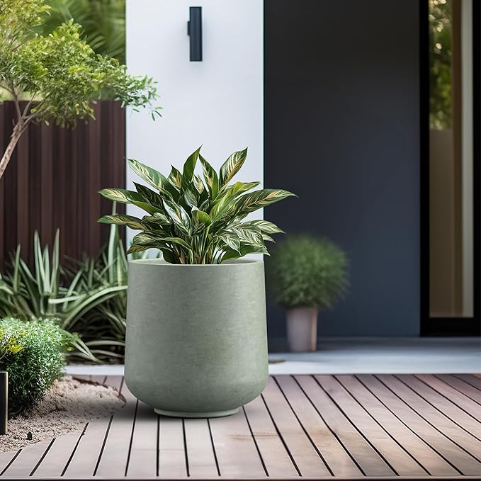 Kante 15.3" Dia Round Concrete Planter, Outdoor Indoor Large Plant Pots - Image 4