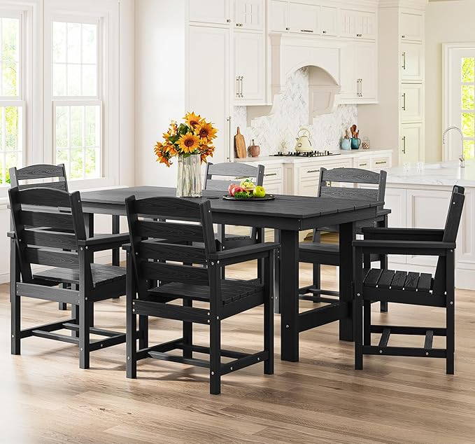 SERWALL 7-Piece Patio Dining Table Sets, Outdoor HDPE Dining Furniture Set - Image 7