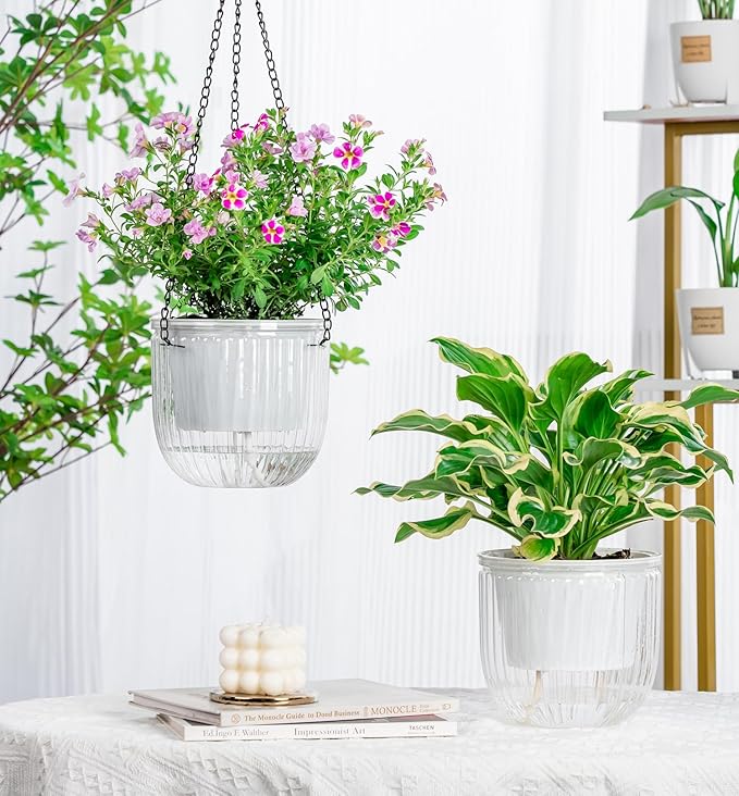 Melphoe 2 Pack Self Watering Hanging Planters Indoor Flower Pots, 6.5 Inch - Image 9