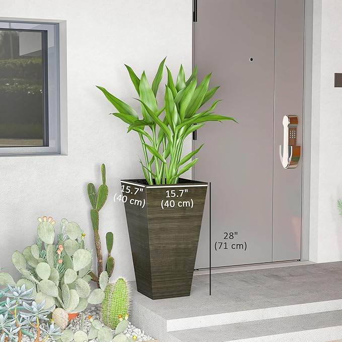 Outsunny Tall Planter for Outdoor Plants Set of 3, 28 Inch Taper Planter - Image 3