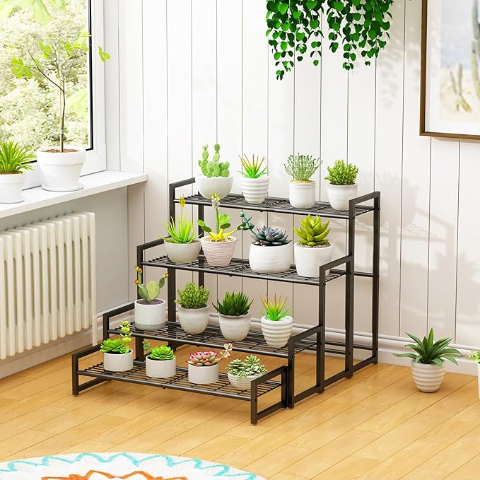Garden 4 you 4 Tier Stair Style Large Metal Plant Stand Stackable, Garden - Image 3