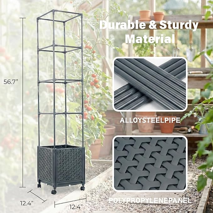 Raised Garden Bed with Tomato Planter Cage, 56.7” Trellis Planter Boxes with - Image 5
