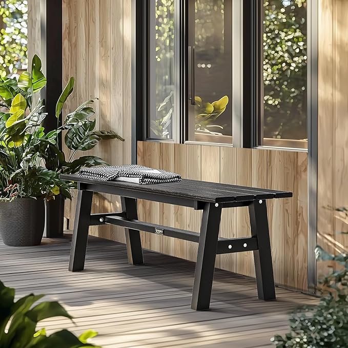 VINGLI 47” Outdoor HDPE Bench, Weatherproof Garden Bench w/Metal Legs, Poly - Image 2